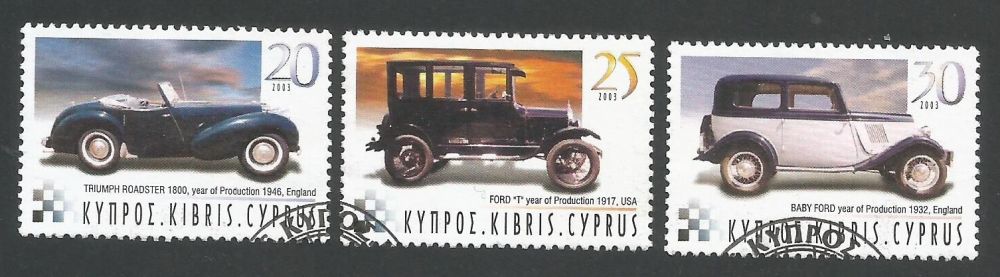 Cyprus Stamps SG 1048-50 2003 Historic motor cars - USED (L360)