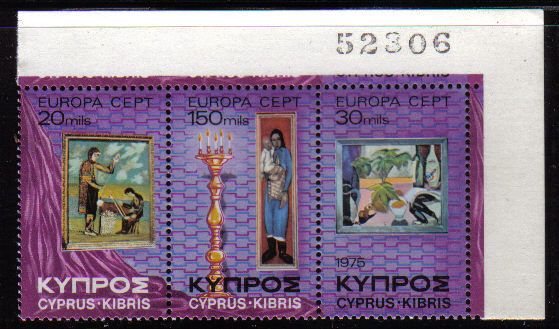 Cyprus Stamps SG 443-45 1975 Europa paintings - Control numbers MINT (d492)