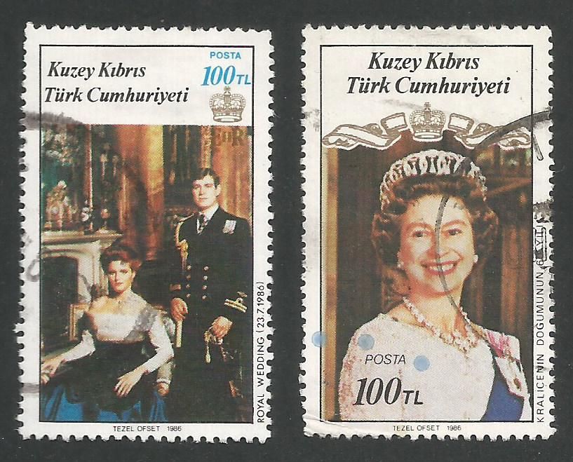 North Cyprus Stamps SG 200-01 1986 Royal Wedding & Queen Elizabeth Seperate