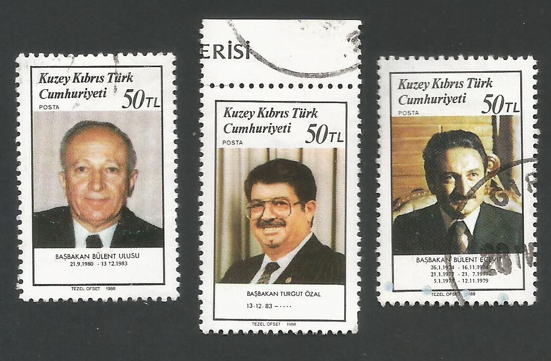 North Cyprus Stamps SG 233-35 1988 Turkish Prme ministers - USED (L444))