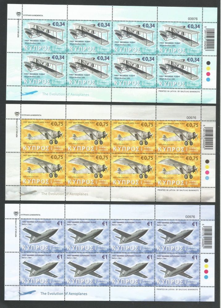 1 Cyprus Stamps SG 2021 Aeroplanes Full Sheets, Aircraft, Airplanes Februar