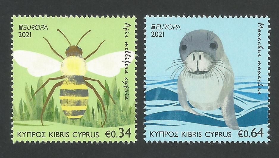 Cyprus Stamps SG 2021 (e) EUROPA 2021 Endangered National Wildlife Seal and Bee - MINT