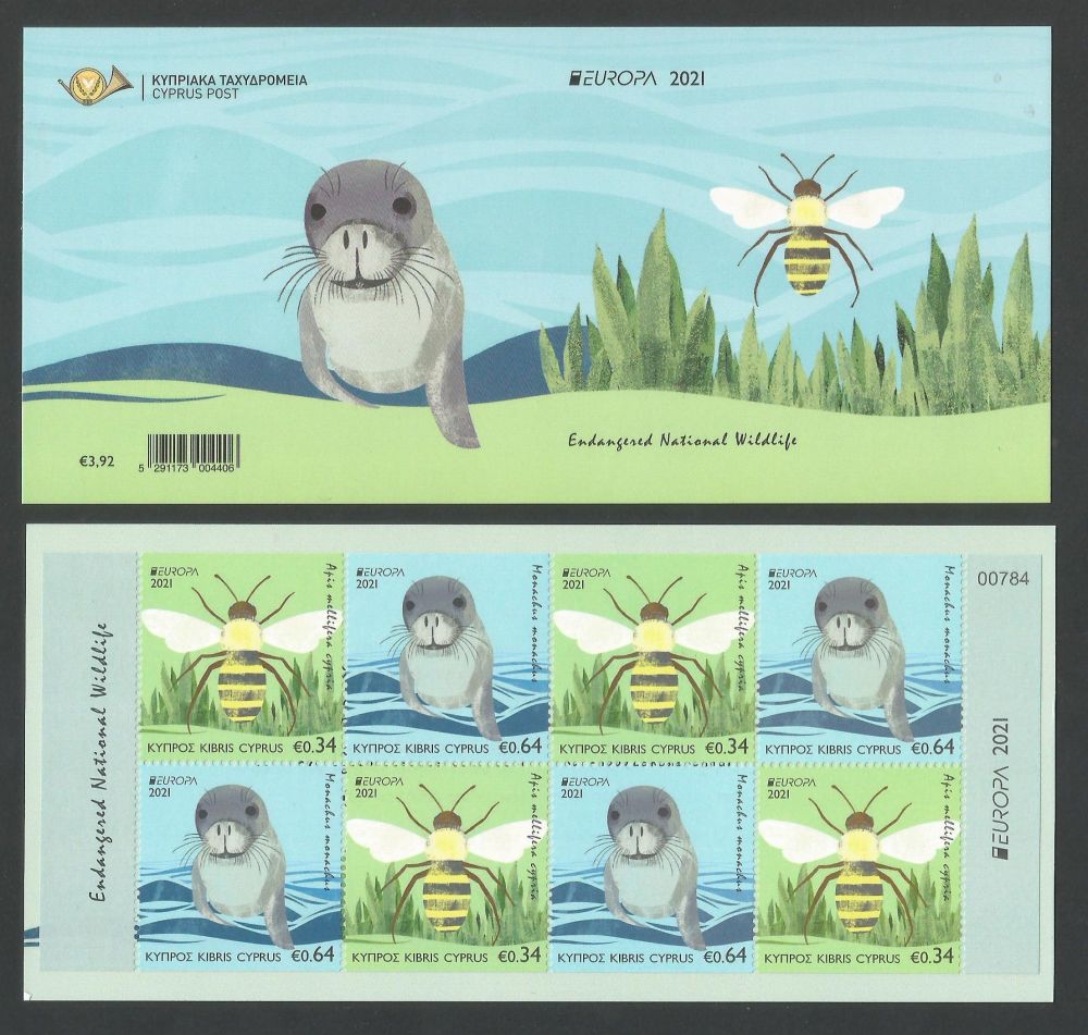 Cyprus Stamps SG 2021 (e) EUROPA 2021 Endangered National Wildlife Seal and Bee - Booklet MINT