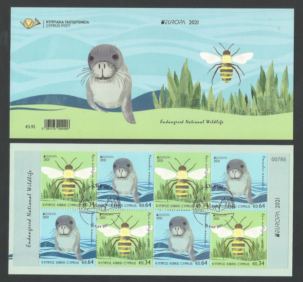 Cyprus Stamps SG 2021 (e) EUROPA 2021 Endangered National Wildlife Seal and Bee - Booklet CTO USED (L685)