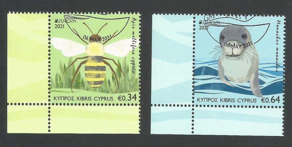 Cyprus Stamps SG 2021 (e) EUROPA 2021 Endangered National Wildlife Seal and Bee - CTO USED (L680)