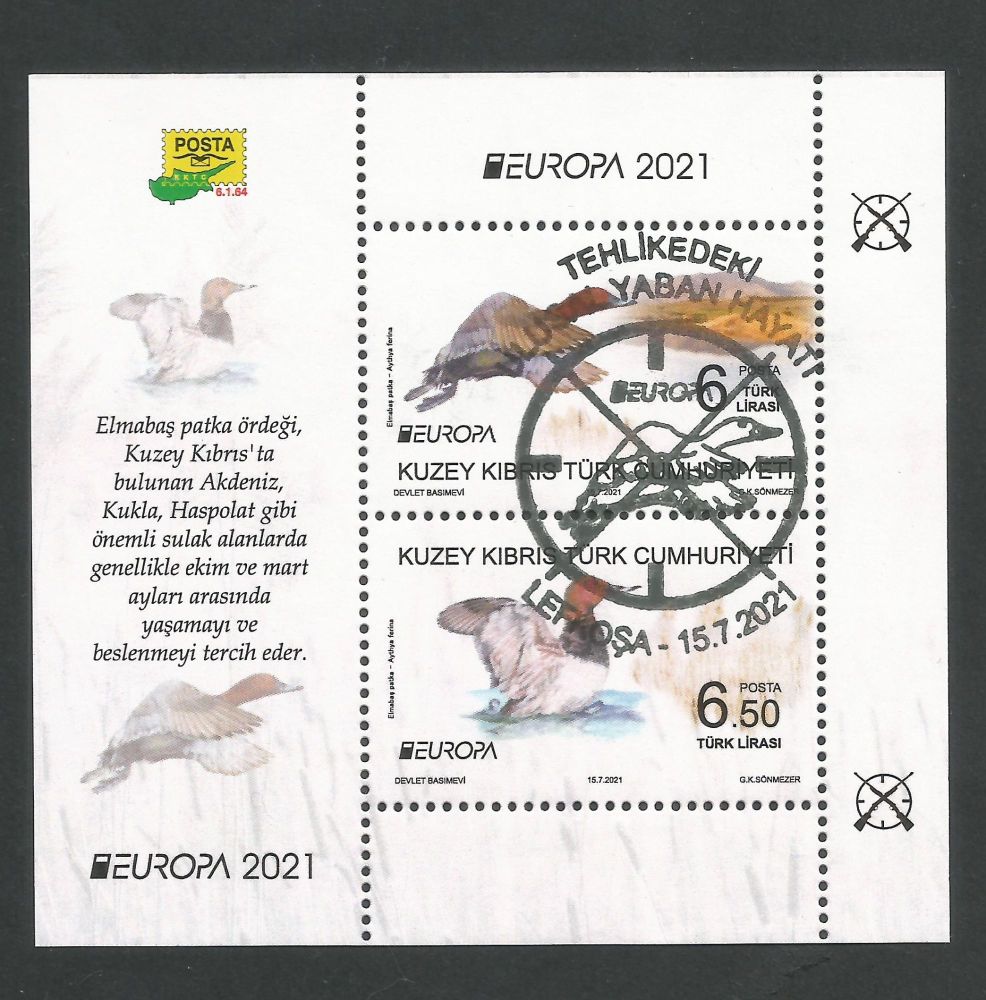 North Cyprus Stamps SG 0864 MS 2021 Europa Endangered National Wildlife Birds Mini Sheet - CTO USED (P705)