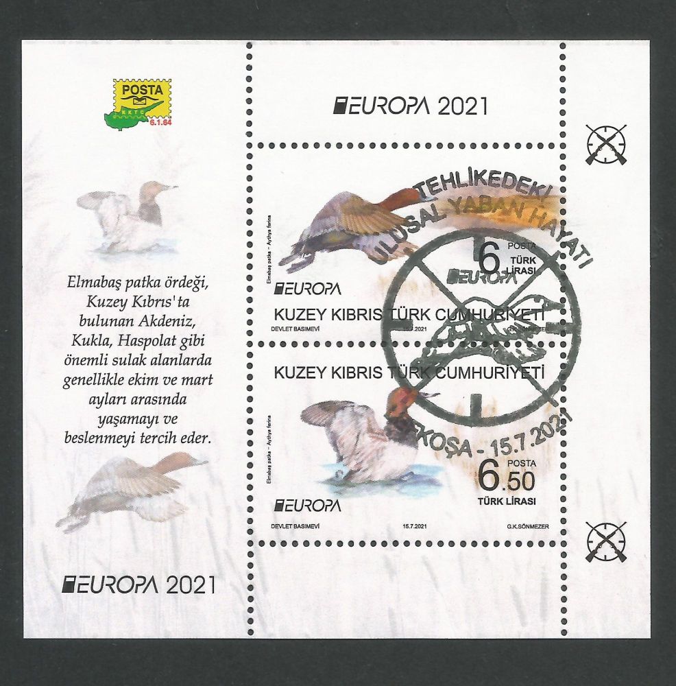 North Cyprus Stamps SG 0864 MS 2021 Europa Endangered National Wildlife Birds Mini Sheet - CTO USED (P706)