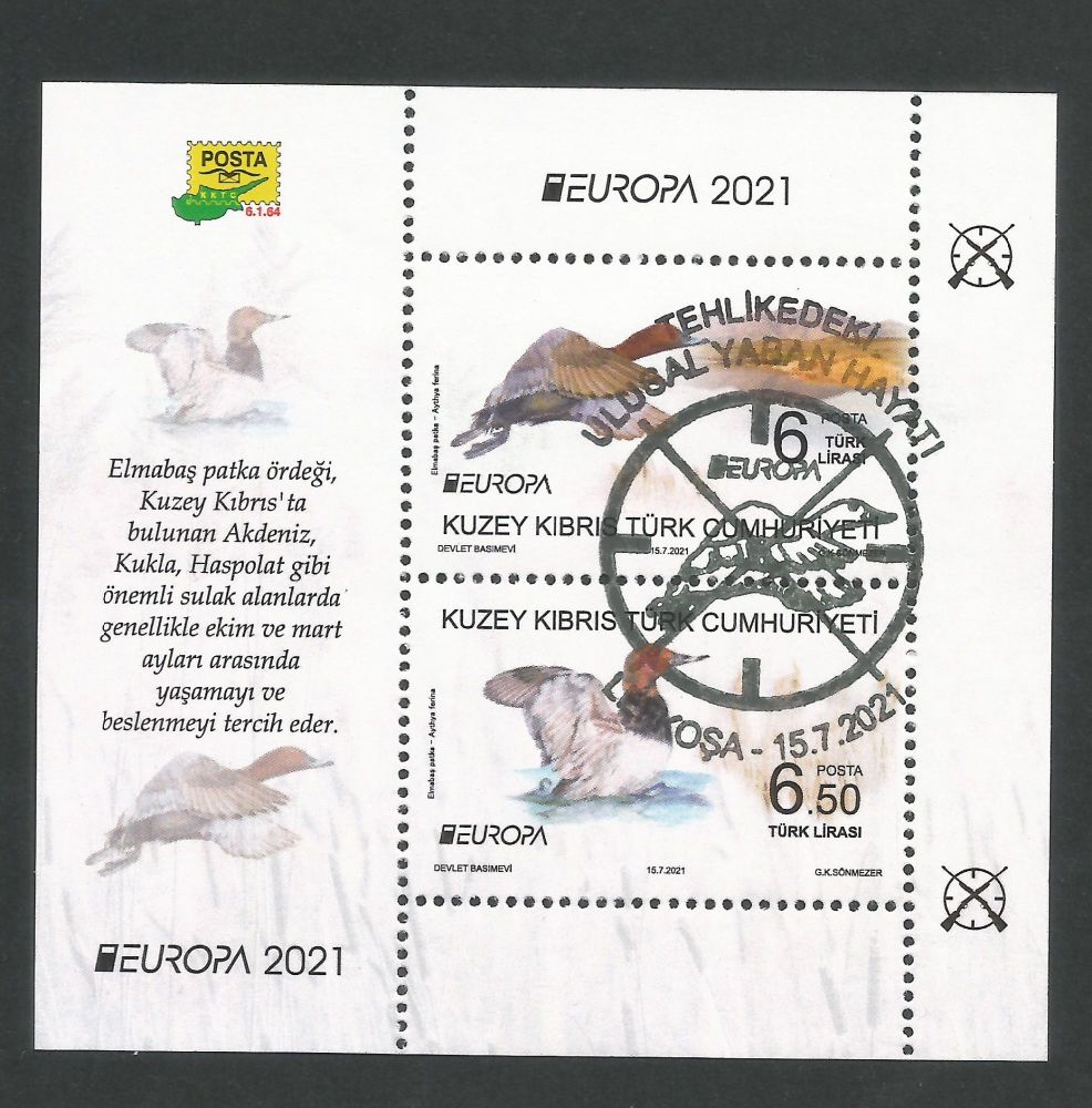 North Cyprus Stamps SG 2021 (a) Europa Endangered National Wildlife Birds Mini Sheet - CTO USED (P707)