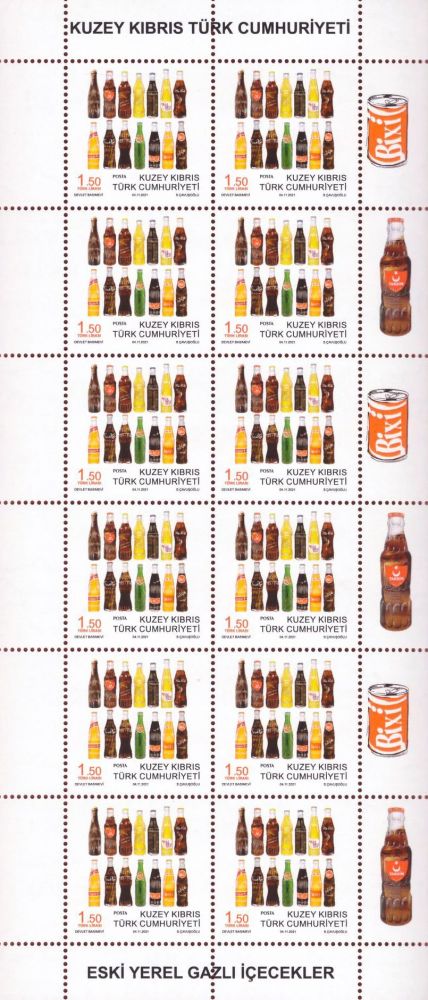 Turkish Cyprus stamps Old Local Soft Drinks Sheet 1.50