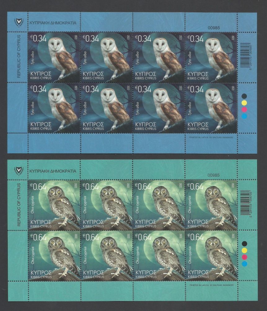 Cyprus Stamps SG 2022 (a) Birds Barn and Scops Owl  - Full Sheet MINT 