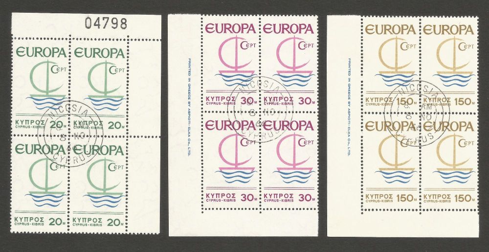 Cyprus Stamps SG 280-82 1966 Europa Ship - Block of 4 CTO USED (m414)