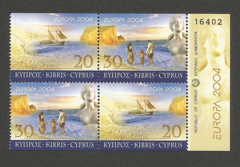 Cyprus Stamps SG 1073-74 2004 Europa Holidays - Booklet pane Control Number