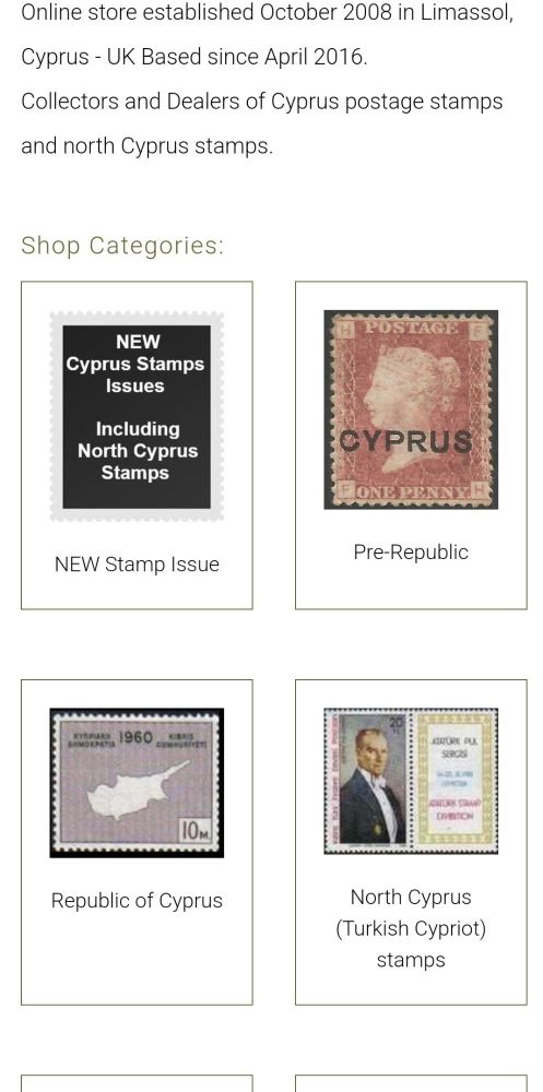 Cyprus Stamps Shop Categories mobile view layout
