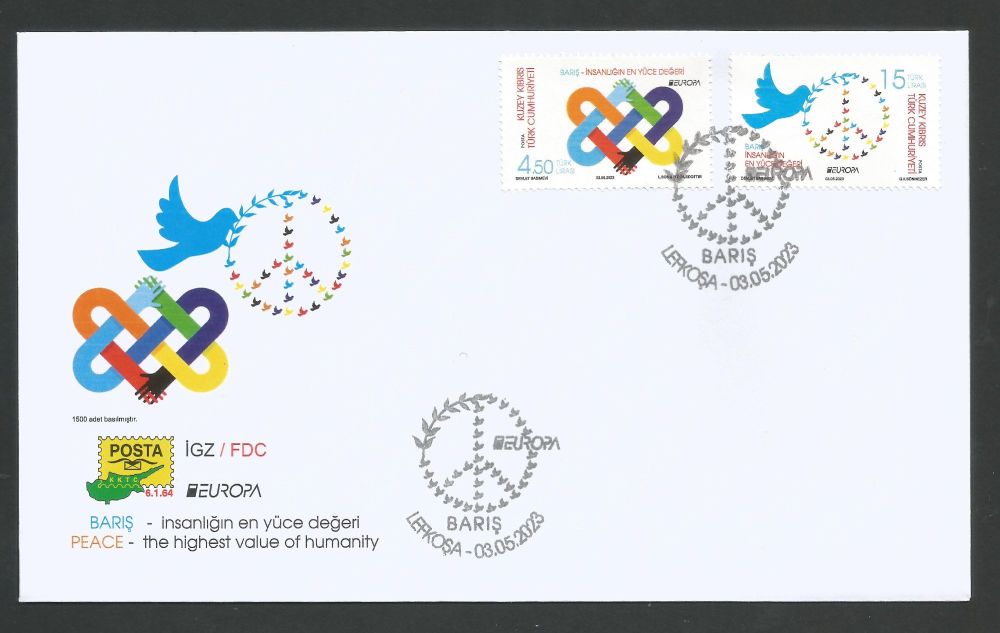 North Cyprus Stamps SG 2023 (b) Europa Peace The Highest Value of Humanity - Official FDC