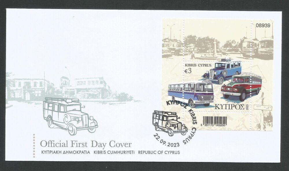 Cyprus Stamps SG 2023 (f) Old Buses of Cyprus - Mini Sheet Official FDC