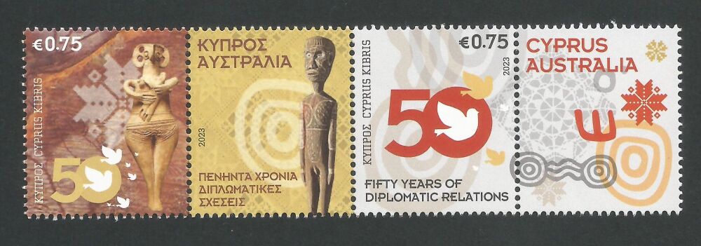 Cyprus Stamps 2023 Personal and Corporate Stamps 50 Years of Diplomatic Relations with Australia Two 75c Position A - MINT