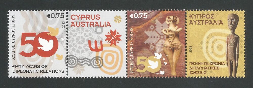 Cyprus Stamps 2023 Personal and Corporate Stamps 50 Years of Diplomatic Relations with Australia Two 75c Position B - MINT