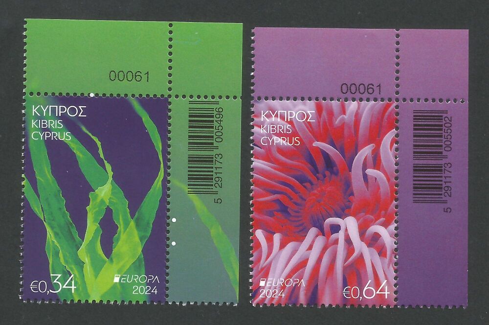 Cyprus Stamps SG 2024 (d) Europa Underwater Fauna & Flora - Control Numbers MINT