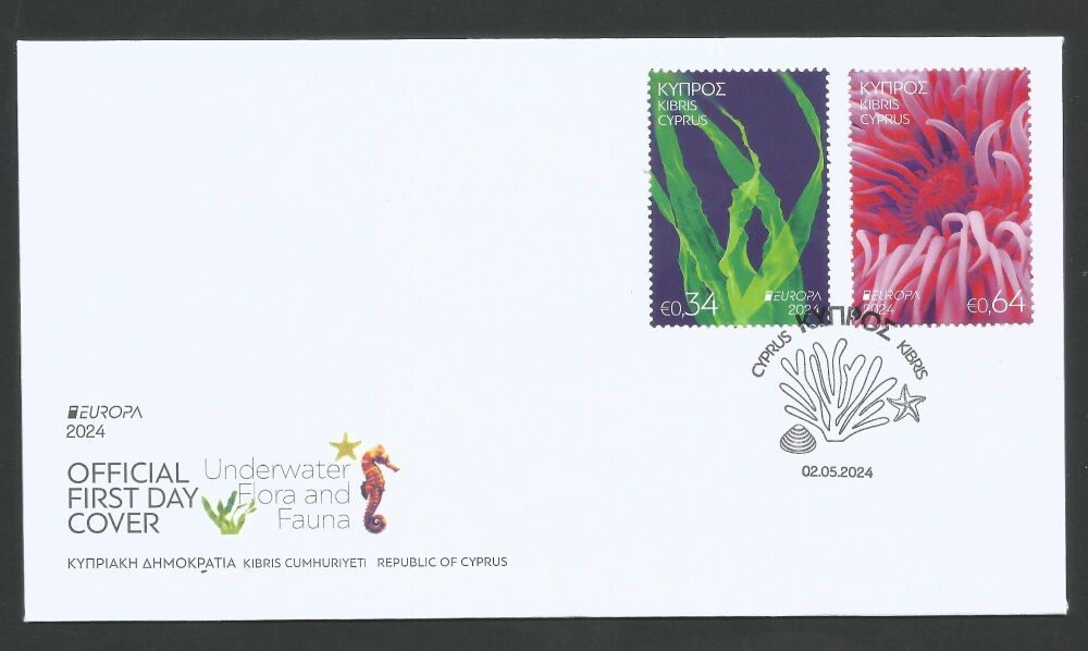 Cyprus Stamps SG 2024 (d) Europa Underwater Fauna & Flora - Official FDC