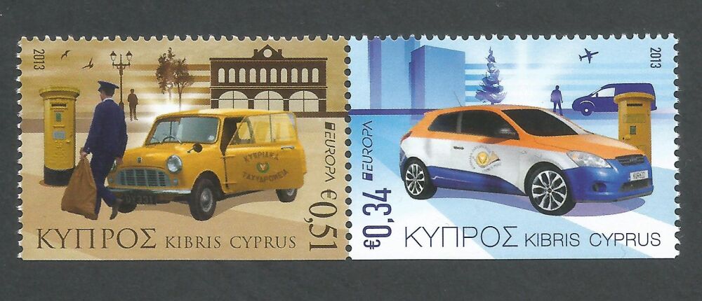 Cyprus Stamps SG 1297-98 2013 Europa issue Postal Vehicles Booklet Bottom Pair - MINT (n420)