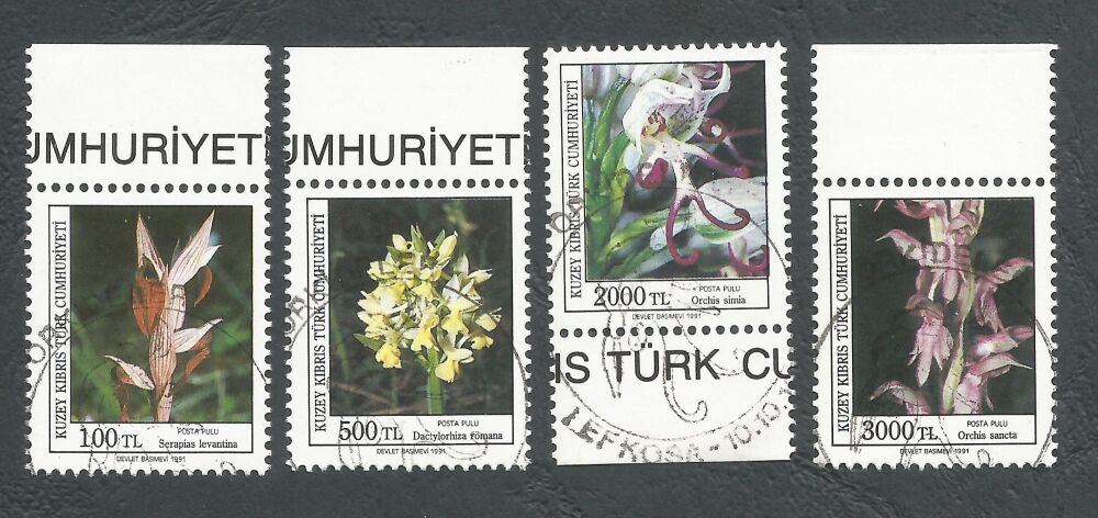 North Cyprus Stamps SG 311-14 1991 Orchids 2nd series - CTO USED (n589)