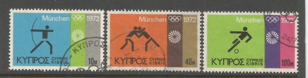 Cyprus Stamps SG 390-92 1972 Munich Olympic Games - USED (n866)