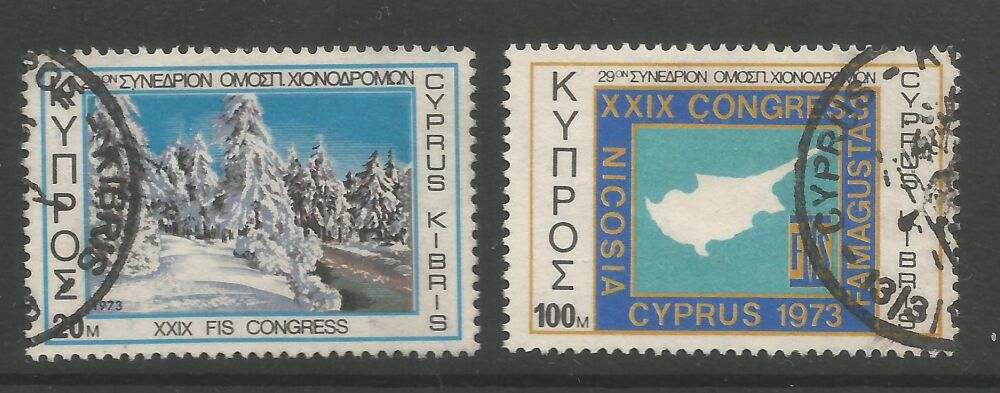 Cyprus Stamps SG 401-02 1973 29th International Ski Federation Congress - U