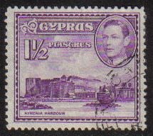 Cyprus Stamps SG 155a 1943 KGVI  1 1/2  Piastres - USED (g195)