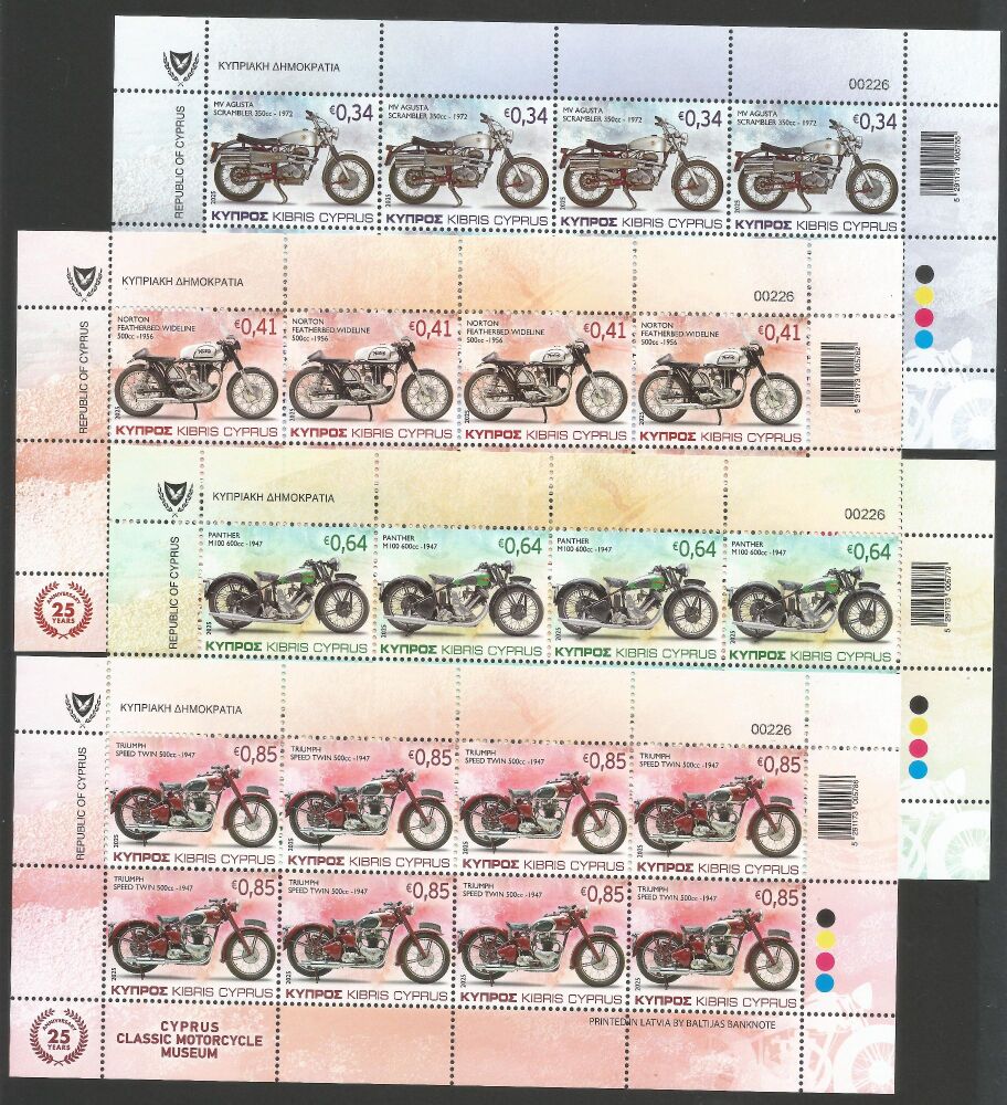 Cyprus Stamps SG 2025 (a) Old Motorcycles - Full Sheet MINT
