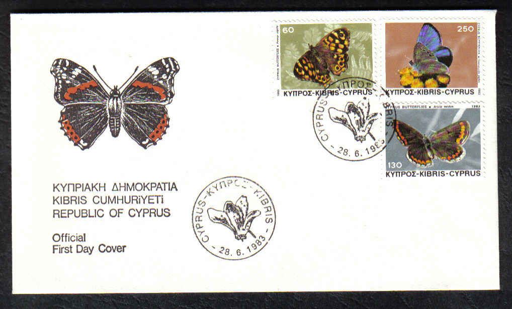 Cyprus Stamps SG 604-06 1983 Butterflies - Official FDC (a162)