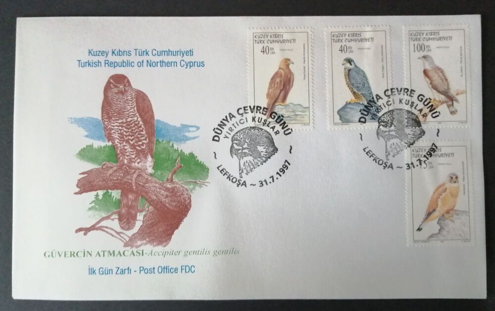 North Cyprus Stamps SG 447-50 1997 Environment Birds of prey - Official FDC
