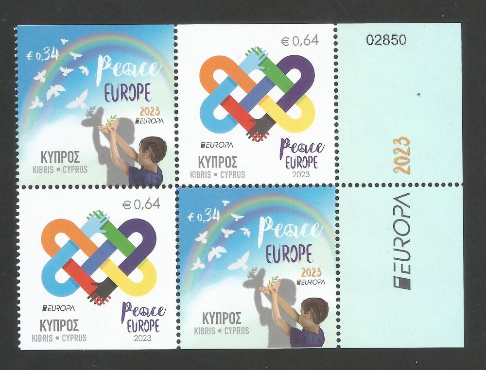 Cyprus Stamps SG 2023 (d) Europa Peace The Highest Value of Humanity - Control Numbers Booklet Pane (R271)MINT