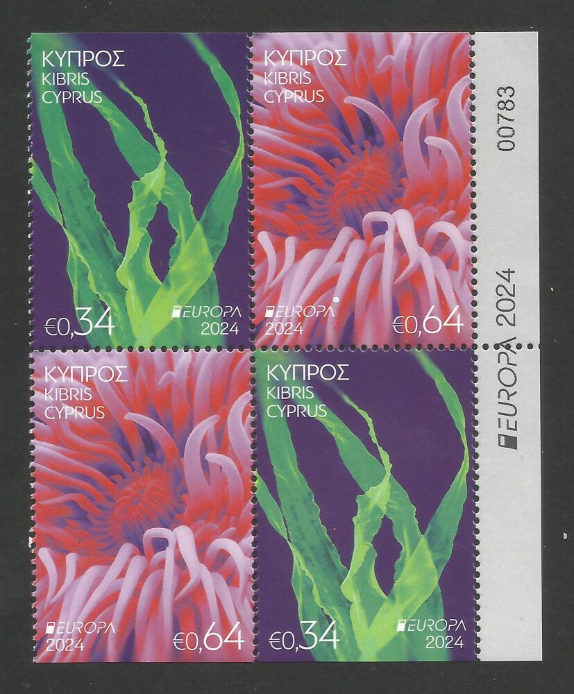 Cyprus Stamps SG 2024 (d) Europa Underwater Fauna & Flora - Control numbers Booklet Pane MINT (r272)