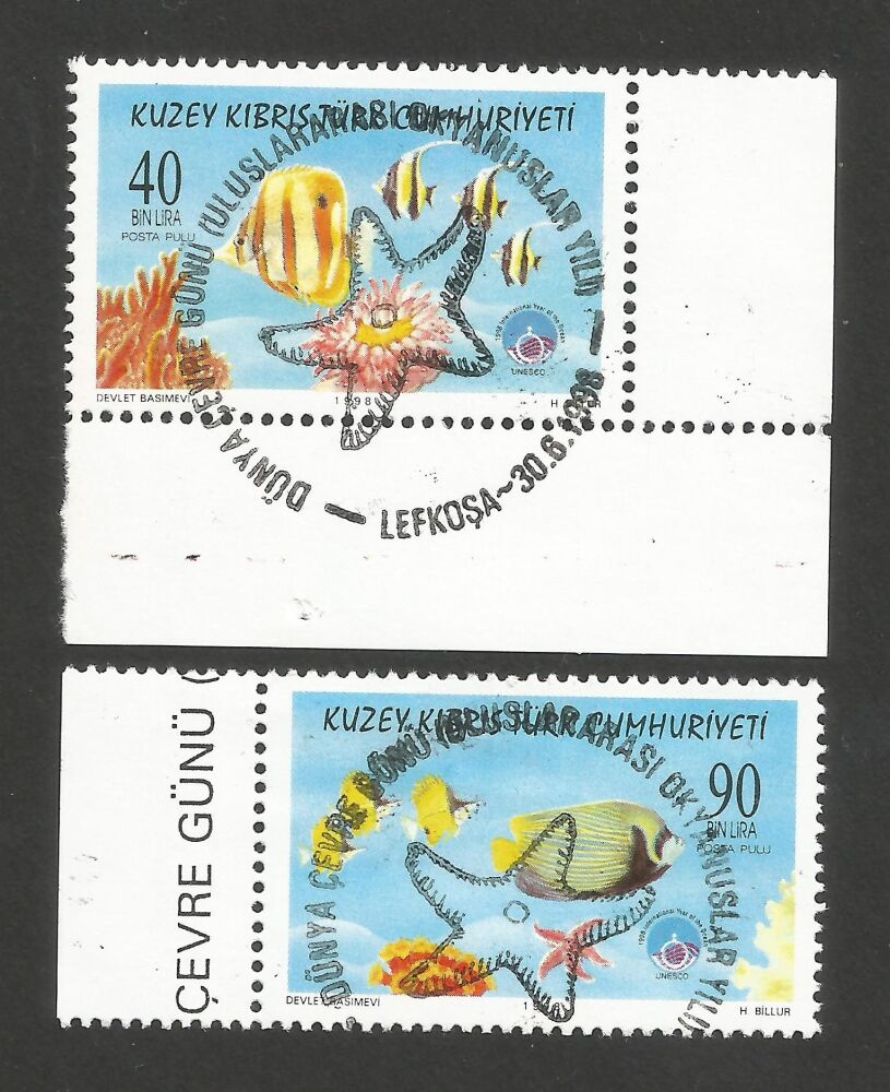 North Cyprus Stamps SG 469-70 1998 Year of the Ocean - CTO USED Faults (r256)