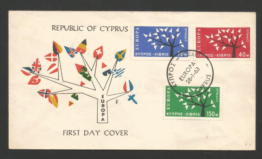 Cyprus Stamps SG 224-26 1963 Europa Tree -  Fidacos Unofficial FDC (r342)
