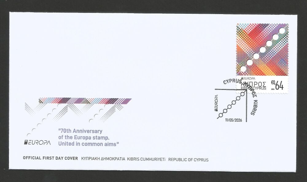 Cyprus Stamps SG 2026 (f) 70th Anniversary stamp Europa, United in common aims - Official FDC