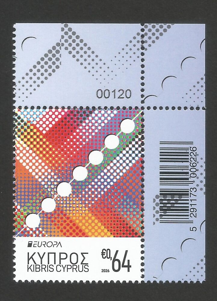 Cyprus Stamps SG 2026 (f) 70th Anniversary stamp Europa, United in common aims - Control Numbers MINT