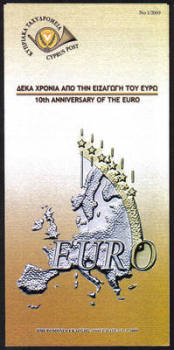Cyprus Stamps Leaflet 2009 Issue No: 1 10th Anniversary of the Euro