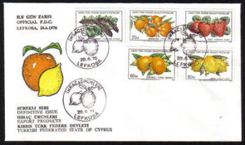 North Cyprus Stamps SG 29-33 1976 Export products Fruits - Official FDC