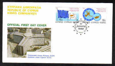 CYPRUS STAMPS SG 716-17 1988 CUSTOMS UNION FDC (a364)