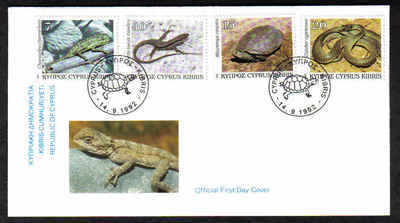 CYPRUS STAMPS SG 822-25 1992 FDC REPTILES (a224)