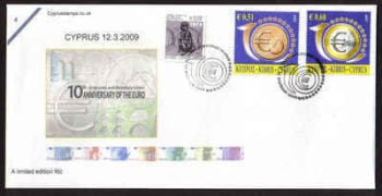Cyprus Stamps SG 1182-83 2009 10th Anniversary of the Euro - Cachet Unofficial FDC (a594)