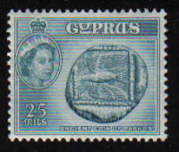 CYPRUS STAMPS SG 179 1955 QEII 25 MILS - MLH