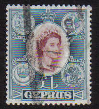 Cyprus Stamps SG 187 1955 QEII Definitive One Pound - USED (d321)