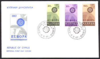 Cyprus Stamps SG 302-04 1967 Europa Cogwheel - Official FDC