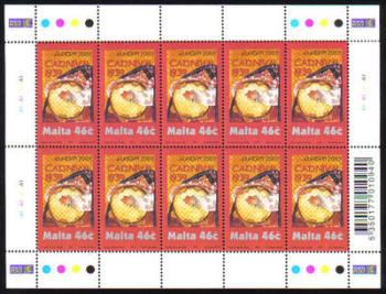 Malta Stamps SG 1305 2003 Europa Poster Art 46 cents Full sheet - MINT