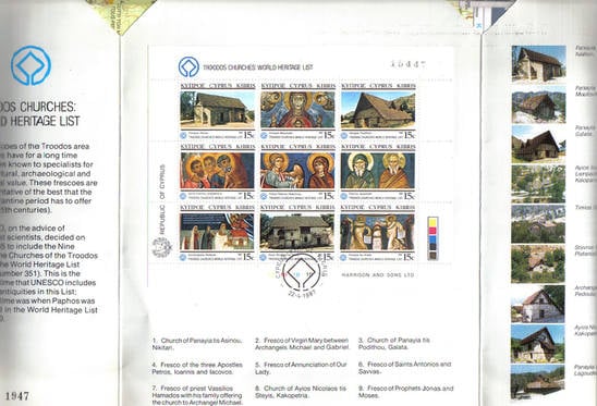Cyprus stamps World Heritage Churches full sheet in collectable presentatio