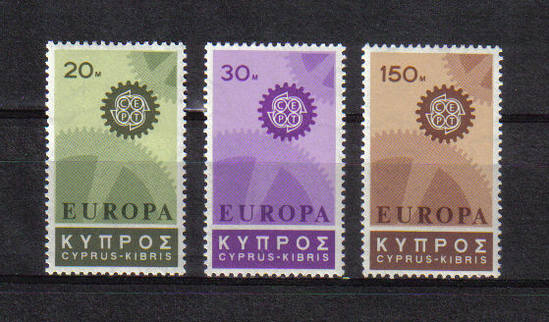 Cyprus stamps SG 302-04 1967 EUROPA Cogwheels
