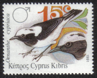 Cyprus Stamps SG 802 1991 15c Pied Wheatear Birds - MINT