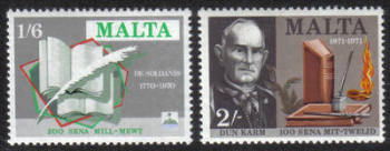 Malta Stamps SG 0447-48 1971 Literary Anniversaries De Soldanis - MINT